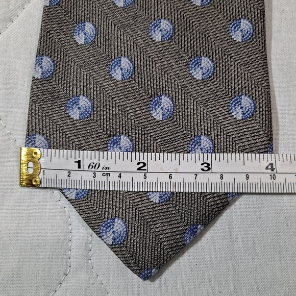 Calvin Klein Woven 💯 Silk Designer Necktie 58"x4" Gray w/ Blue Dots Made in USA - Picture 8 of 9